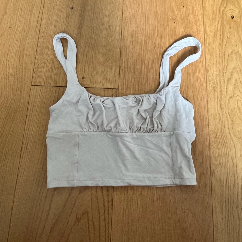 Aritzia Light Gray Gathered Front Crop Top